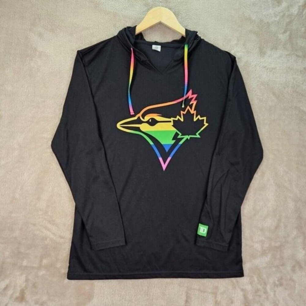 Toronto Blue Jays Rainbow Hoodie Pride Sweatshirt Black Long Sleeve Mens Size L